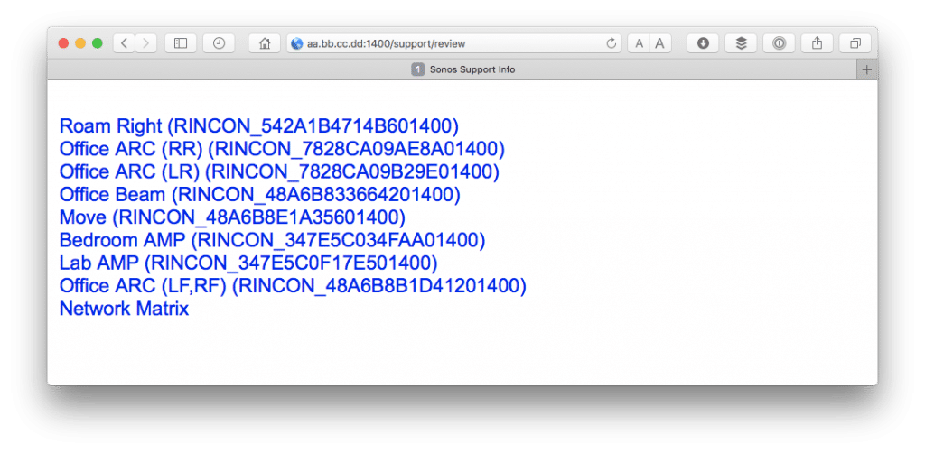 Sonos web interface